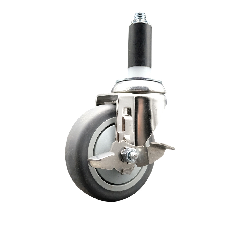 Thermoplastic Rubber Swivel Stem Caster with 4 Inch Gray Caster Wheel and Top Lock Brake - 1-1/8" Expanding Stem - 316 Stainless Steel Caster - 250 lbs. Capacity Per Caster - Service Caster Brand — photo 1