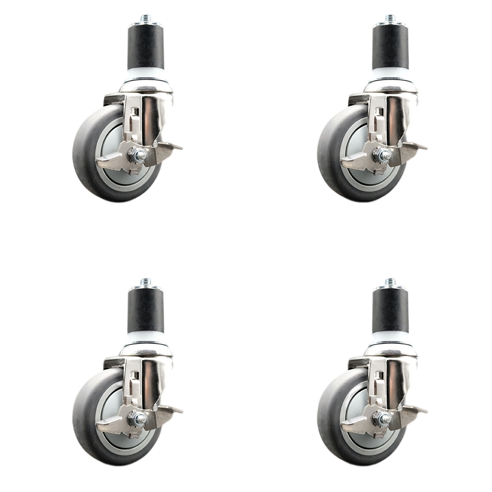 Thermoplastic Rubber Swivel Stem Caster Set of 4 with 4 Inch Caster Wheels - 1-3/4" Expanding Stems - 316 Stainless Steel Casters - Includes 4 Swivel Casters with Top Lock Brakes- Service Caster Brand — photo 1