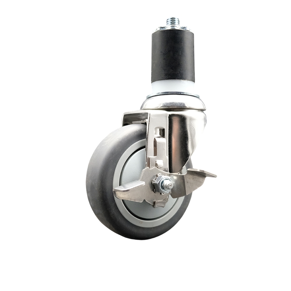 Thermoplastic Rubber Swivel Stem Caster with 4 Inch Gray Caster Wheel and Top Lock Brake - 1-3/4" Expanding Stem - 316 Stainless Steel Caster - 250 lbs. Capacity Per Caster - Service Caster Brand — photo 1