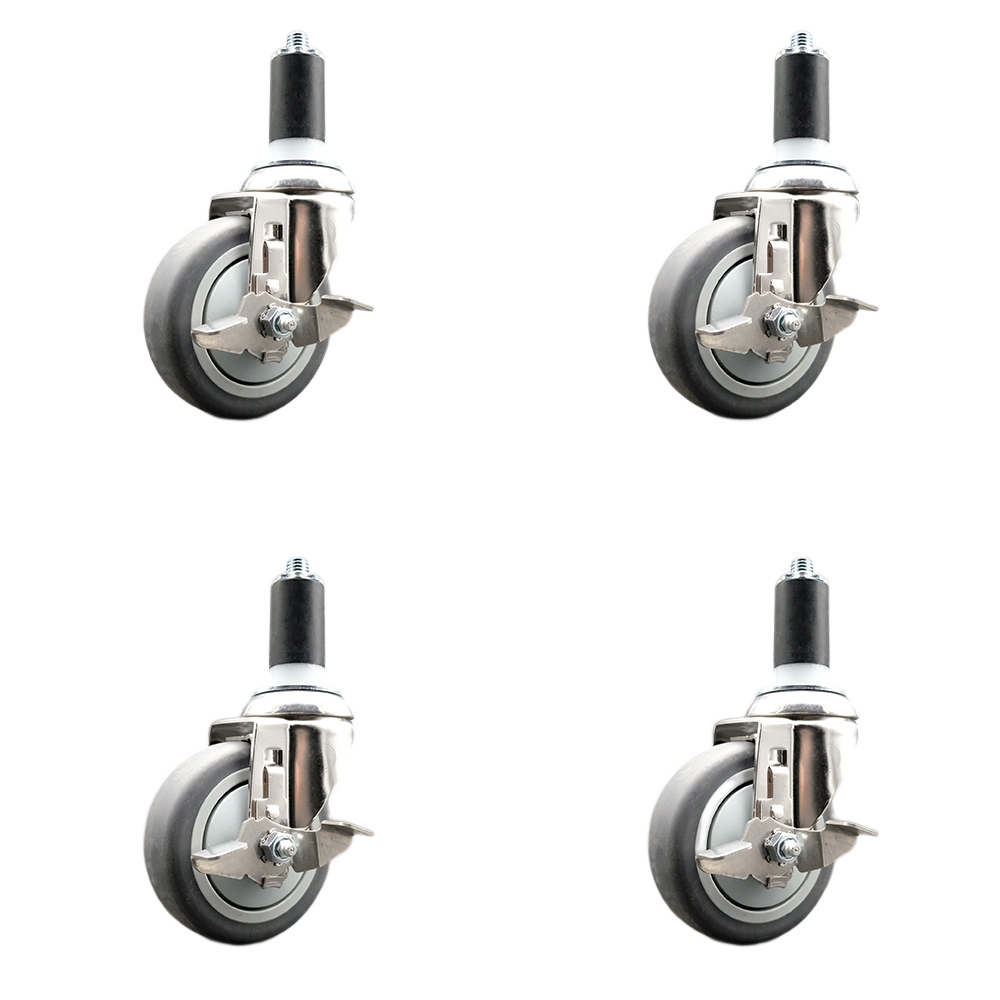 Thermoplastic Rubber Swivel Stem Caster Set of 4 with 4 Inch Caster Wheels - 1-3/8" Expanding Stems - 316 Stainless Steel Casters - Includes 4 Swivel Casters with Top Lock Brakes- Service Caster Brand — photo 1