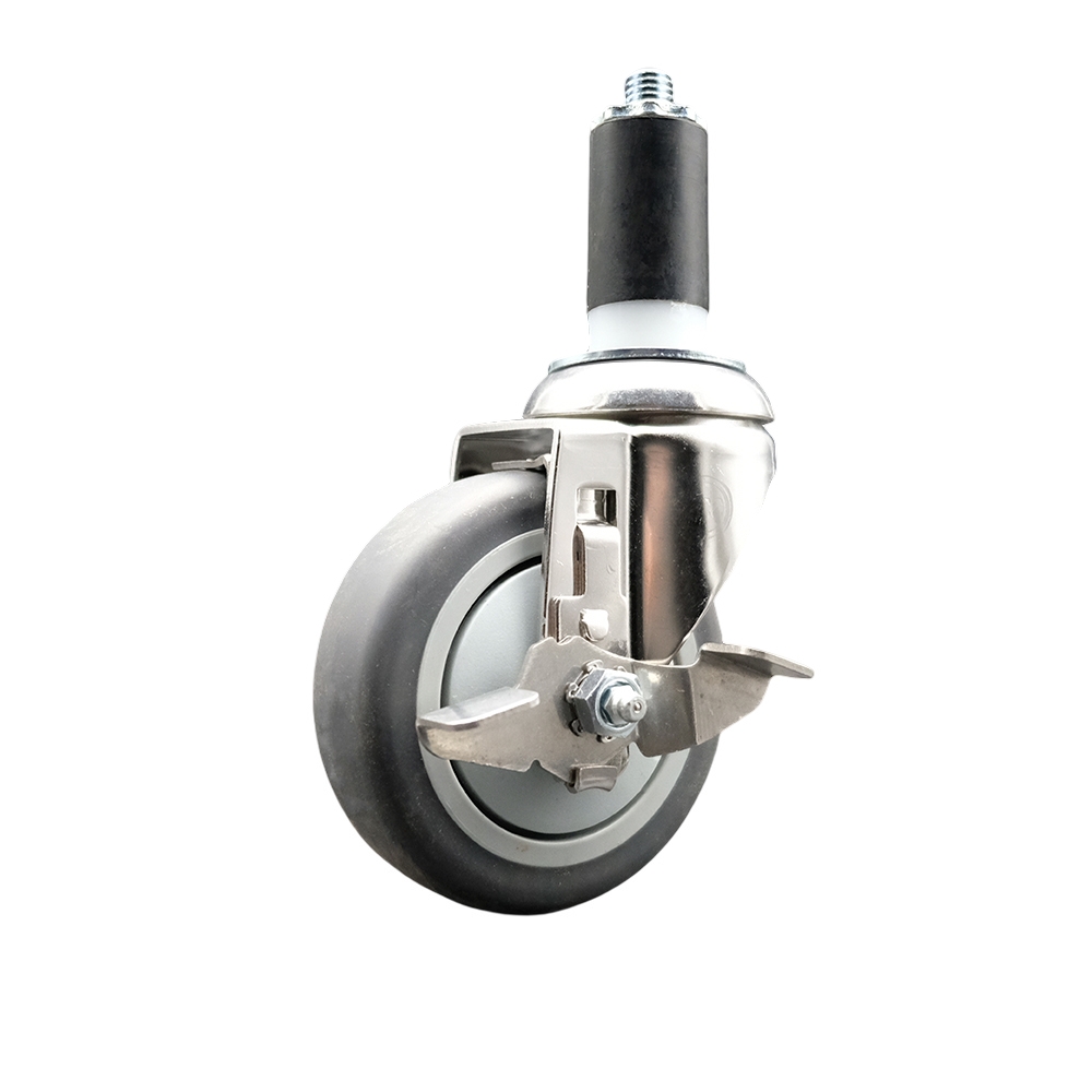 Thermoplastic Rubber Swivel Stem Caster with 4 Inch Gray Caster Wheel and Top Lock Brake - 1-3/8" Expanding Stem - 316 Stainless Steel Caster - 250 lbs. Capacity Per Caster - Service Caster Brand — photo 1