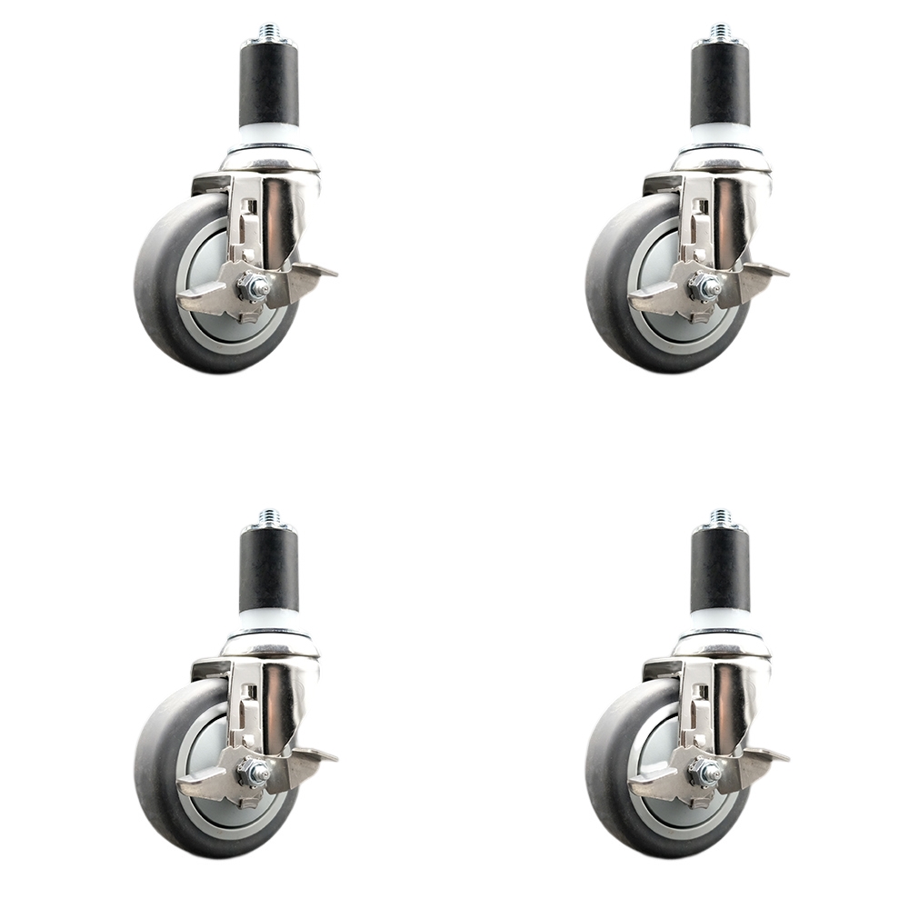 Thermoplastic Rubber Swivel Stem Caster Set of 4 with 4 Inch Caster Wheels - 1-5/8" Expanding Stems - 316 Stainless Steel Casters - Includes 4 Swivel Casters with Top Lock Brakes- Service Caster Brand — photo 1