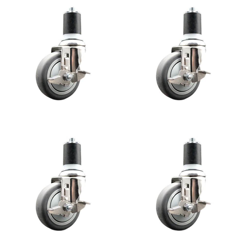 Thermoplastic Rubber Swivel Stem Caster Set of 4 with 4 Inch Caster Wheels - 1-7/8" Expanding Stems - 316 Stainless Steel Casters - Includes 4 Swivel Casters with Top Lock Brakes- Service Caster Brand — photo 1