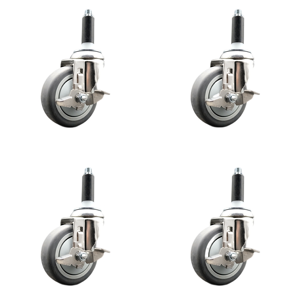 Thermoplastic Rubber Swivel Stem Caster Set of 4 with 4 Inch Caster Wheels - 3/4" Expanding Stems - 316 Stainless Steel Casters - Includes 4 Swivel Casters with Top Lock Brakes - Service Caster Brand — photo 1