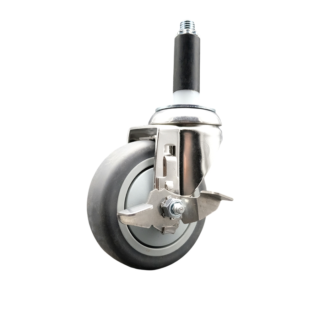 Thermoplastic Rubber Swivel Stem Caster with 4 Inch Gray Caster Wheel and Top Lock Brake - 3/4" Expanding Stem - 316 Stainless Steel Caster - 250 lbs. Capacity Per Caster - Service Caster Brand — photo 1