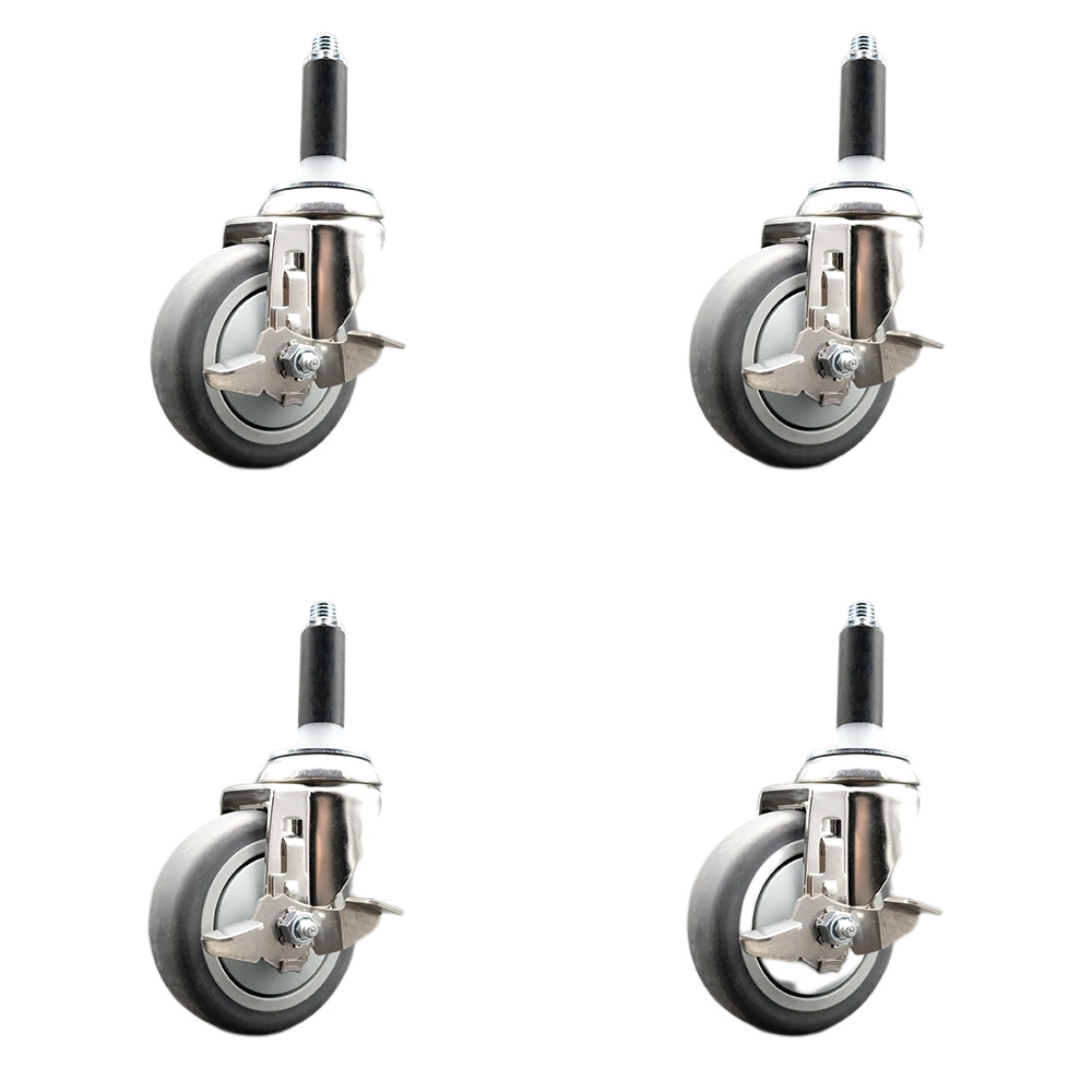 Thermoplastic Rubber Swivel Stem Caster Set of 4 with 4 Inch Caster Wheels - 7/8" Expanding Stems - 316 Stainless Steel Casters - Includes 4 Swivel Casters with Top Lock Brakes - Service Caster Brand — photo 1