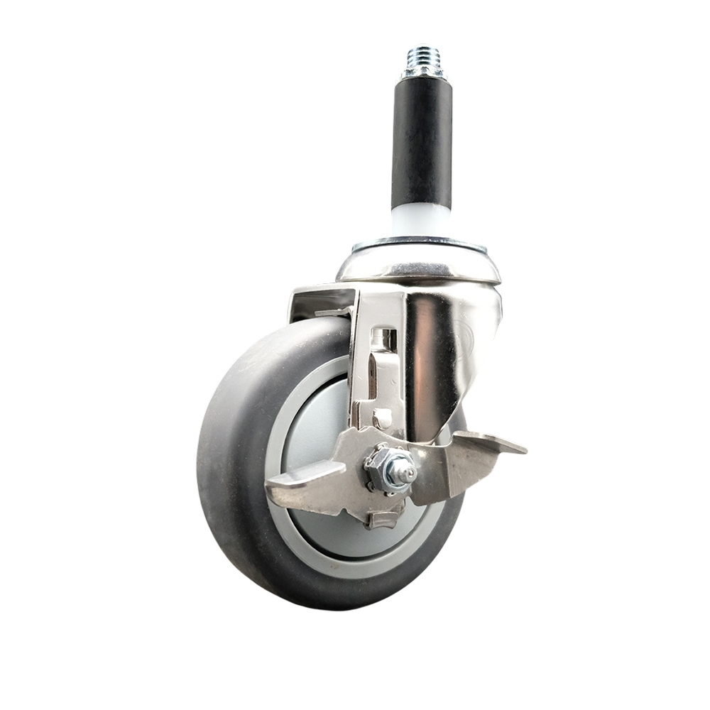 Thermoplastic Rubber Swivel Stem Caster with 4 Inch Gray Caster Wheel and Top Lock Brake - 7/8" Expanding Stem - 316 Stainless Steel Caster - 250 lbs. Capacity Per Caster - Service Caster Brand — photo 1