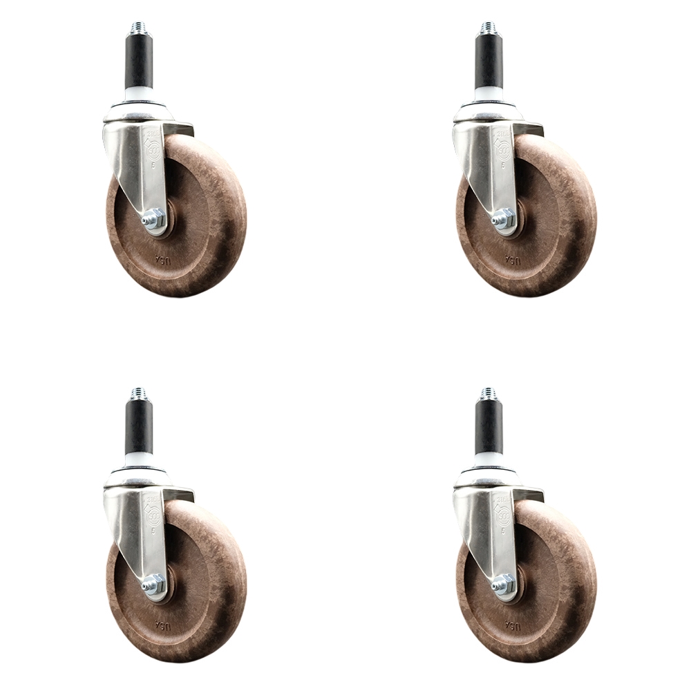 High Temperature Glass Filled Nylon Swivel Stem Caster Set of 4 with 5 Inch Brown Caster Wheels - 1" Expanding Stems - 316 Stainless Steel Casters - Includes 4 Swivel Casters - Service Caster Brand — photo 1