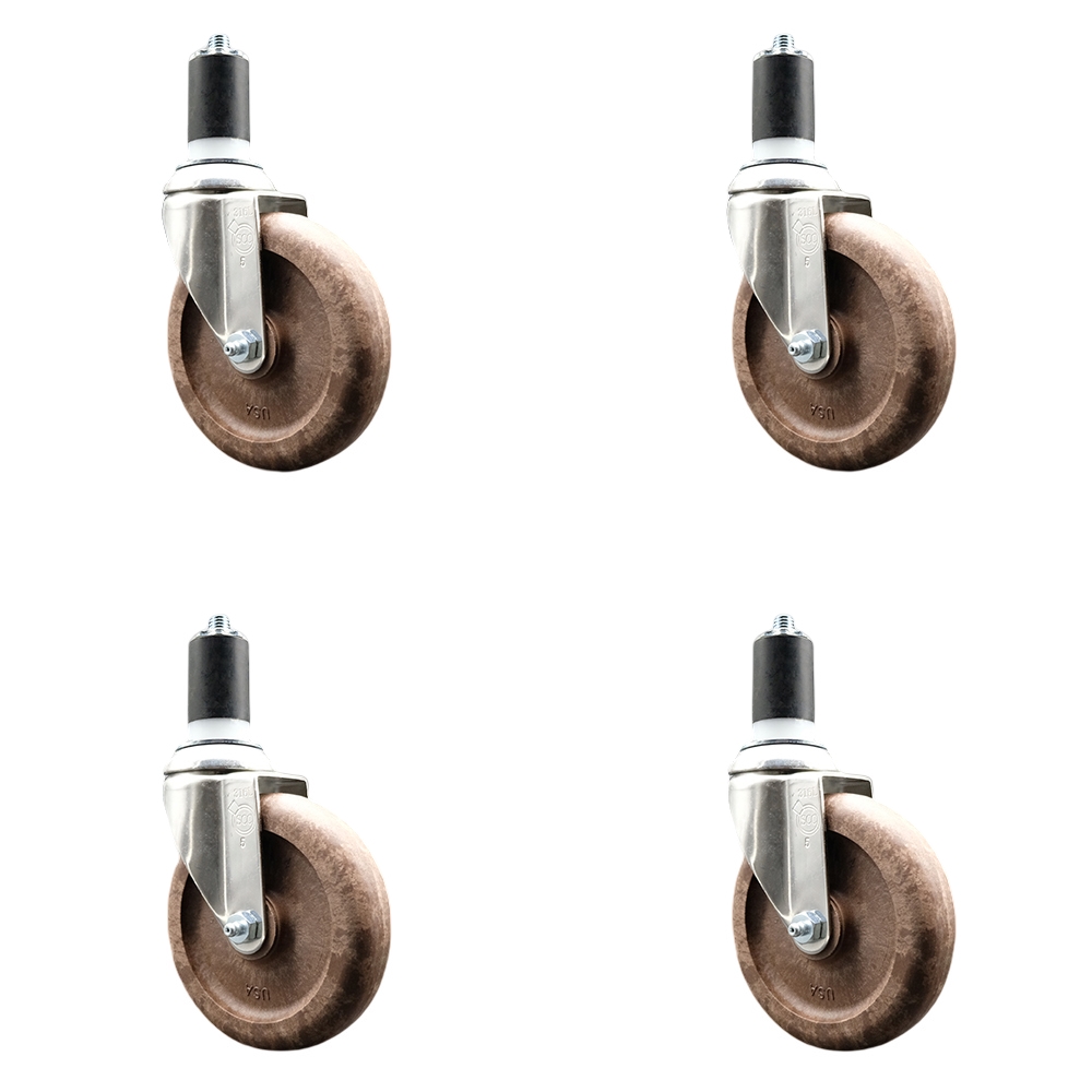 High Temperature Glass Filled Nylon Swivel Stem Caster Set of 4 with 5 Inch Brown Caster Wheels - 1-1/2" Expanding Stems - 316 Stainless Steel Casters - Includes 4 Swivel Casters -Service Caster Brand — photo 1
