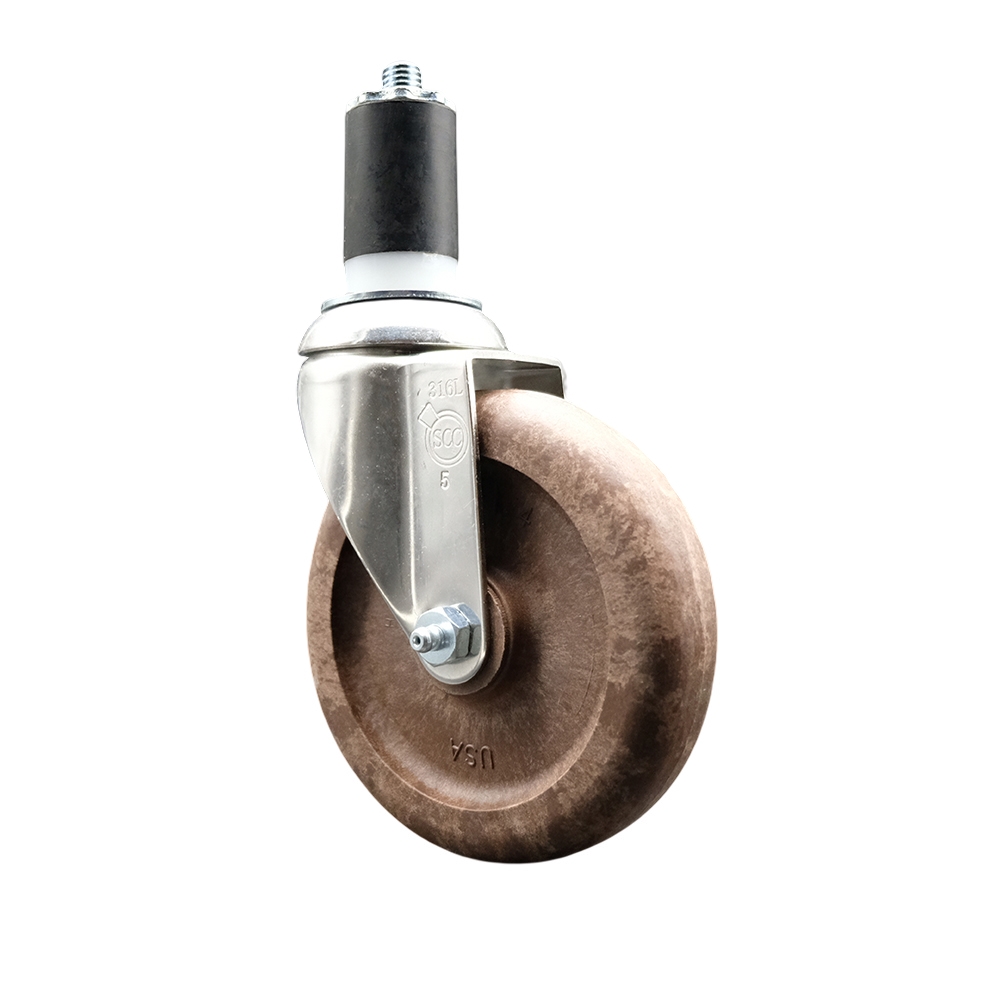 High Temperature Glass Filled Nylon Swivel Stem Caster with 5 Inch Brown Caster Wheel - 1-1/2" Expanding Stem - 316 Stainless Steel Caster - 350 lbs. Capacity Per Caster - Service Caster Brand — photo 1