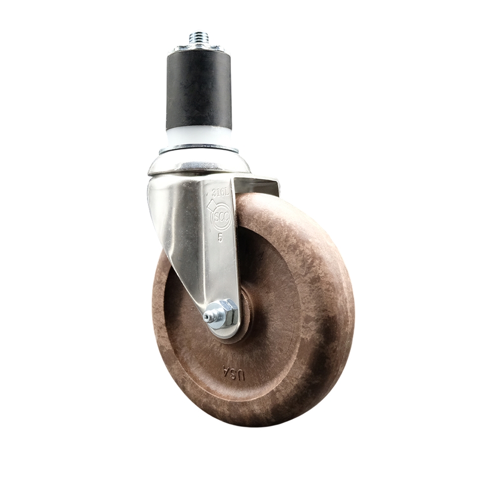 High Temperature Glass Filled Nylon Swivel Stem Caster with 5 Inch Brown Caster Wheel - 1-3/4" Expanding Stem - 316 Stainless Steel Caster - 350 lbs. Capacity Per Caster - Service Caster Brand — photo 1