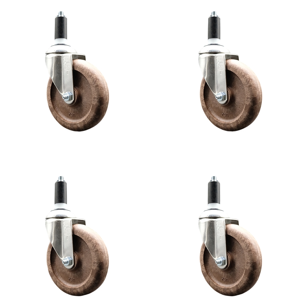 High Temperature Glass Filled Nylon Swivel Stem Caster Set of 4 with 5 Inch Brown Caster Wheels - 1-3/8" Expanding Stems - 316 Stainless Steel Casters - Includes 4 Swivel Casters -Service Caster Brand — photo 1