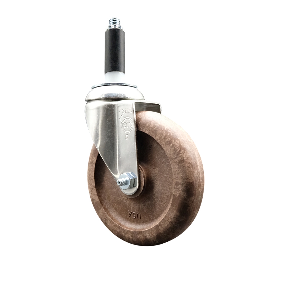 High Temperature Glass Filled Nylon Swivel Stem Caster with 5 Inch Brown Caster Wheel - 3/4" Expanding Stem - 316 Stainless Steel Caster - 350 lbs. Capacity Per Caster - Service Caster Brand — photo 1
