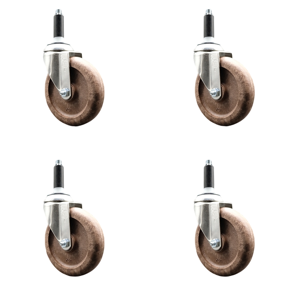 High Temperature Glass Filled Nylon Swivel Stem Caster Set of 4 with 5 Inch Brown Caster Wheels - 7/8" Expanding Stems - 316 Stainless Steel Casters - Includes 4 Swivel Casters - Service Caster Brand — photo 1