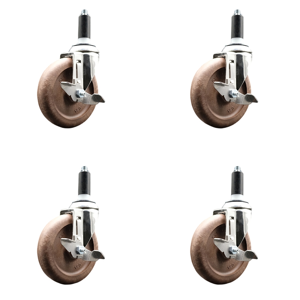 High Temp Glass Filled Nylon Swivel Stem Caster Set of 4 with 5 Inch Caster Wheels- 1" Expanding Stems-316 Stainless Steel Casters-Includes 4 Swivel Casters with Top Lock Brakes - Service Caster Brand — photo 1