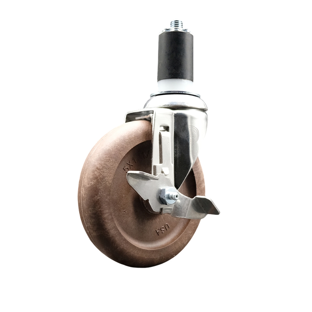 High Temp Glass Filled Nylon Swivel Stem Caster with 5 Inch Brown Caster Wheel and Top Lock Brake - 1-1/2" Expanding Stem-316 Stainless Steel Caster-350 lbs. Capacity Per Caster - Service Caster Brand — photo 1