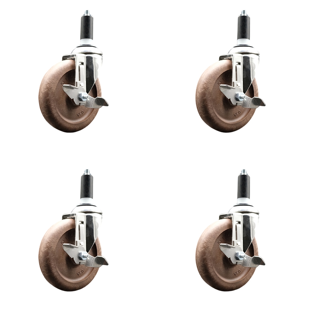 High Temp Glass Filled Nylon Swivel Stem Caster Set of 4 with 5 Inch Caster Wheels- 1-1/4" Expanding Stems-316 Stainless Steel Casters-Include 4 Swivel Casters with Top Lock Brake-Service Caster Brand — photo 1