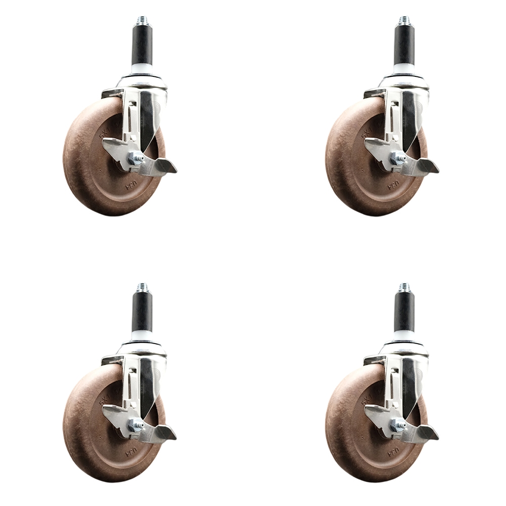 High Temp Glass Filled Nylon Swivel Stem Caster Set of 4 with 5 Inch Caster Wheels- 1-1/8" Expanding Stems-316 Stainless Steel Casters-Include 4 Swivel Casters with Top Lock Brake-Service Caster Brand — photo 1