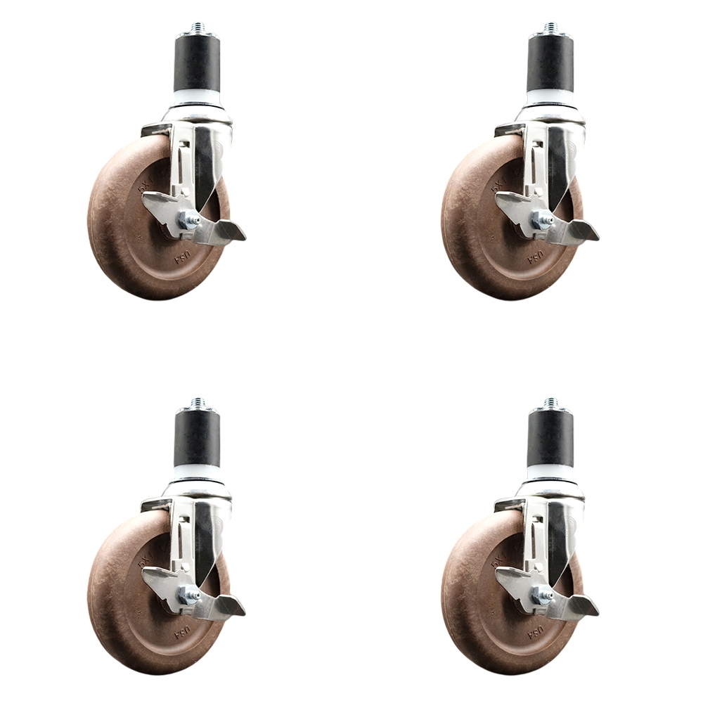 High Temp Glass Filled Nylon Swivel Stem Caster Set of 4 with 5 Inch Caster Wheels- 1-3/4" Expanding Stems-316 Stainless Steel Casters-Include 4 Swivel Casters with Top Lock Brake-Service Caster Brand — photo 1