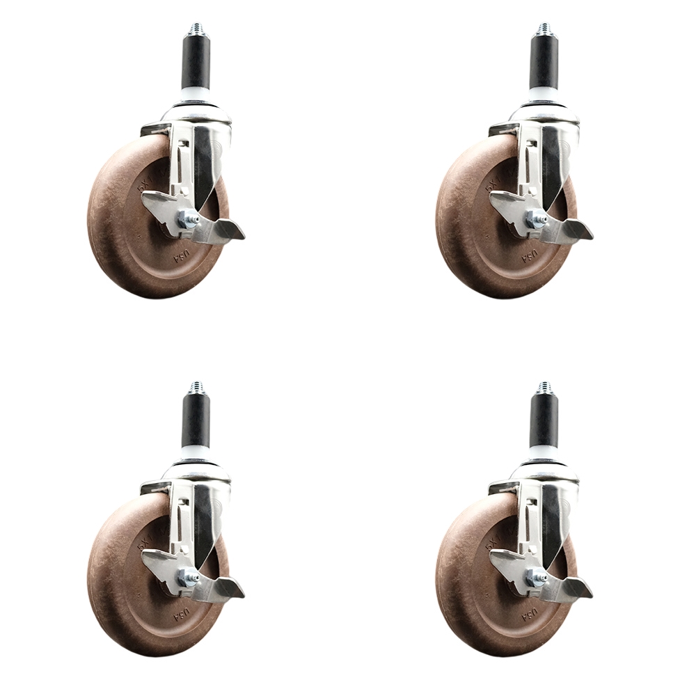 High Temp Glass Filled Nylon Swivel Stem Caster Set of 4 with 5 Inch Caster Wheels- 1-3/8" Expanding Stems-316 Stainless Steel Casters-Include 4 Swivel Casters with Top Lock Brake-Service Caster Brand — photo 1