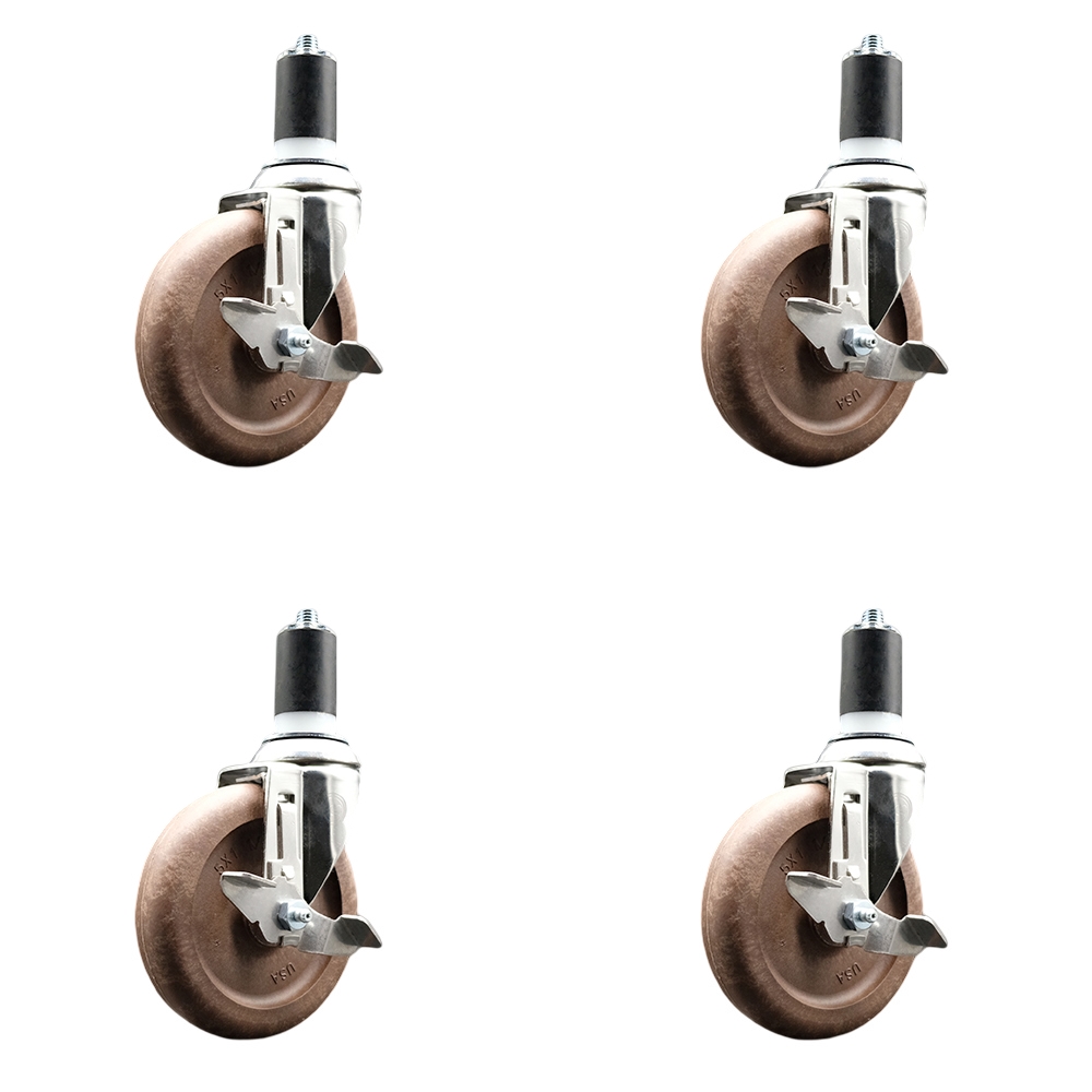 High Temp Glass Filled Nylon Swivel Stem Caster Set of 4 with 5 Inch Caster Wheels- 1-5/8" Expanding Stems-316 Stainless Steel Casters-Include 4 Swivel Casters with Top Lock Brake-Service Caster Brand — photo 1