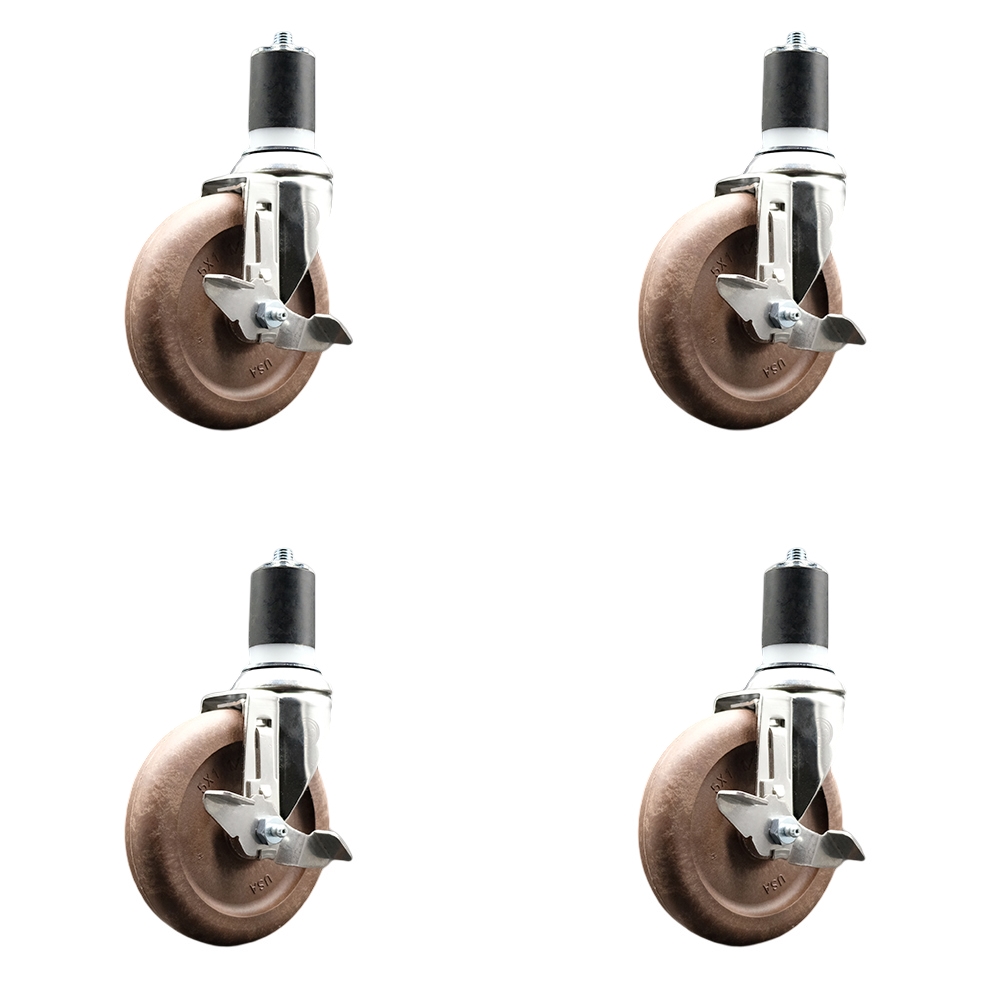 High Temp Glass Filled Nylon Swivel Stem Caster Set of 4 with 5 Inch Caster Wheels- 1-7/8" Expanding Stems-316 Stainless Steel Casters-Include 4 Swivel Casters with Top Lock Brake-Service Caster Brand — photo 1