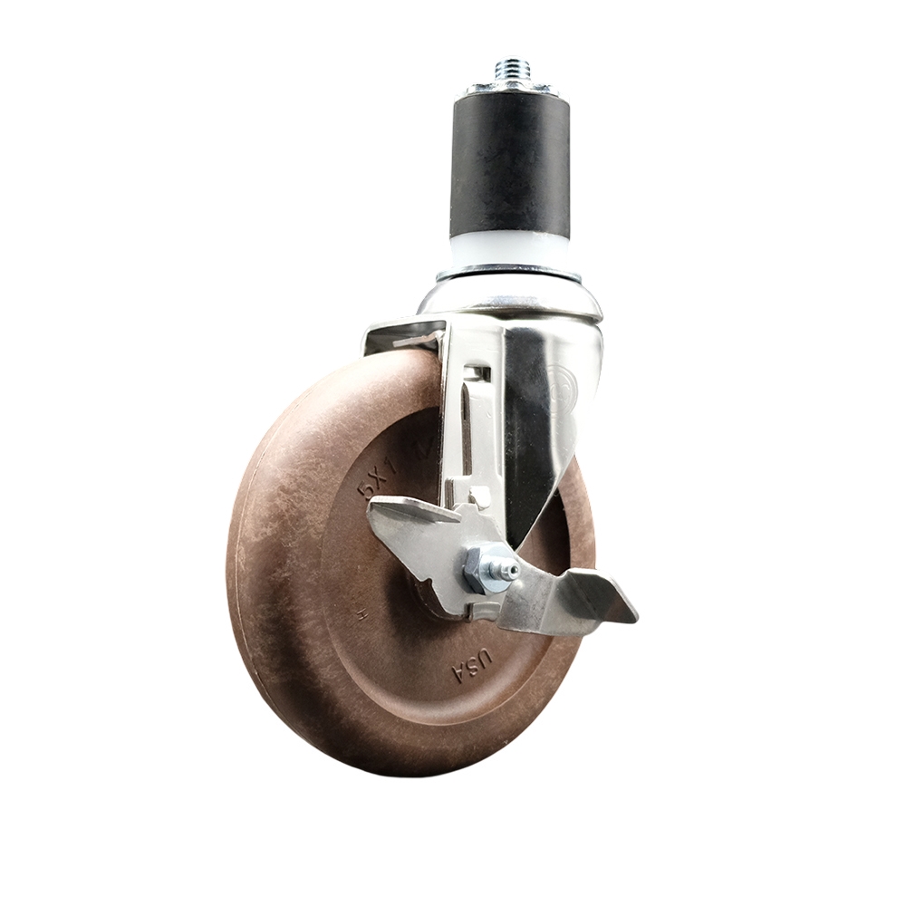 High Temp Glass Filled Nylon Swivel Stem Caster with 5 Inch Brown Caster Wheel and Top Lock Brake - 1-7/8" Expanding Stem-316 Stainless Steel Caster-350 lbs. Capacity Per Caster - Service Caster Brand — photo 1