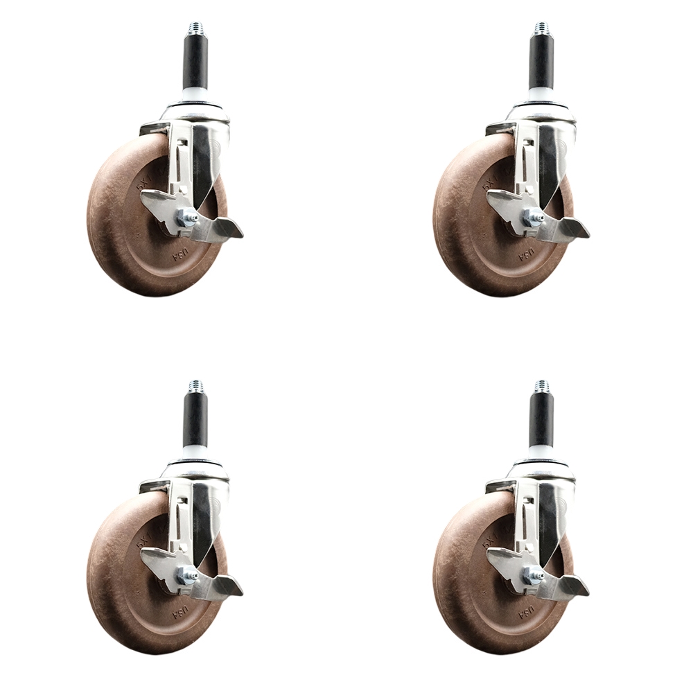 High Temp Glass Filled Nylon Swivel Stem Caster Set of 4 with 5 Inch Caster Wheels- 3/4" Expanding Stems-316 Stainless Steel Casters-Includes 4 Swivel Casters with Top Lock Brakes-Service Caster Brand — photo 1