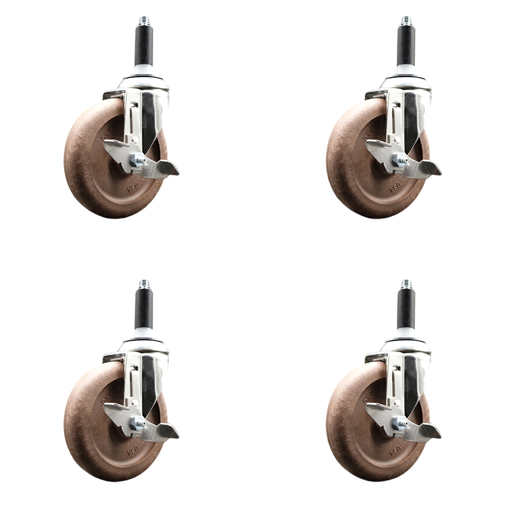 High Temp Glass Filled Nylon Swivel Stem Caster Set of 4 with 5 Inch Caster Wheels- 7/8" Expanding Stems-316 Stainless Steel Casters-Includes 4 Swivel Casters with Top Lock Brakes-Service Caster Brand — photo 1