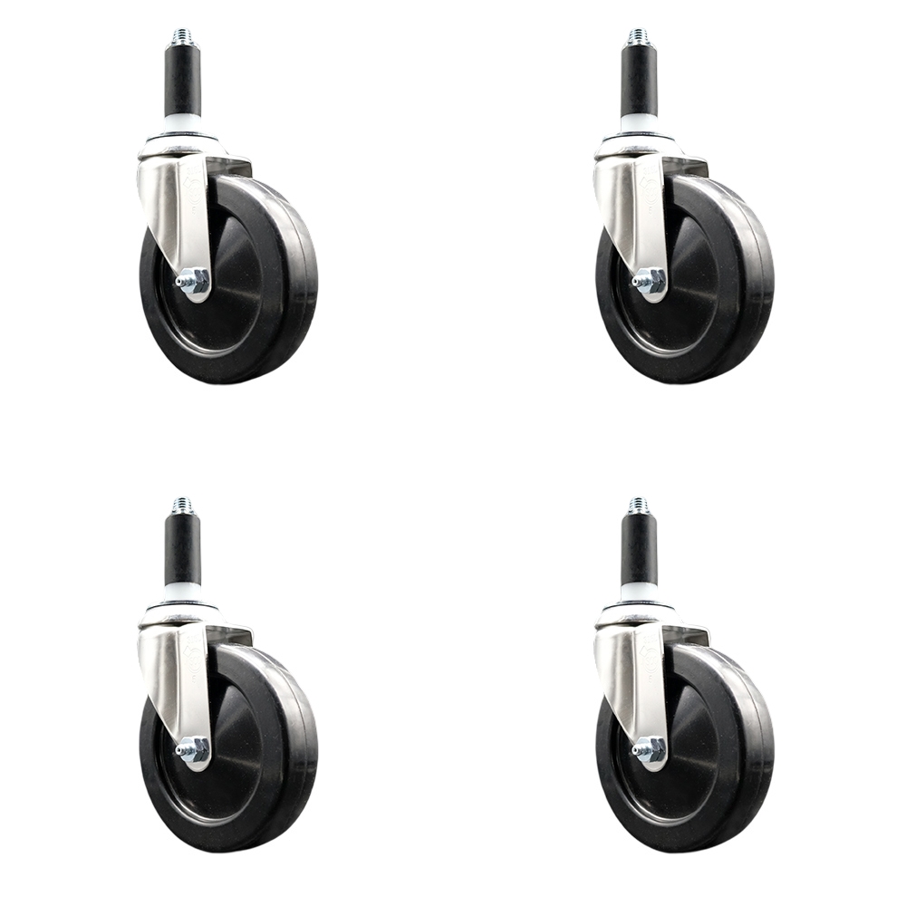 Soft Rubber Swivel Stem Caster Set of 4 with 5 Inch Black Caster Wheels - 1" Expanding Stems - 316 Stainless Steel Casters - Includes 4 Swivel Casters - Service Caster Brand — photo 1
