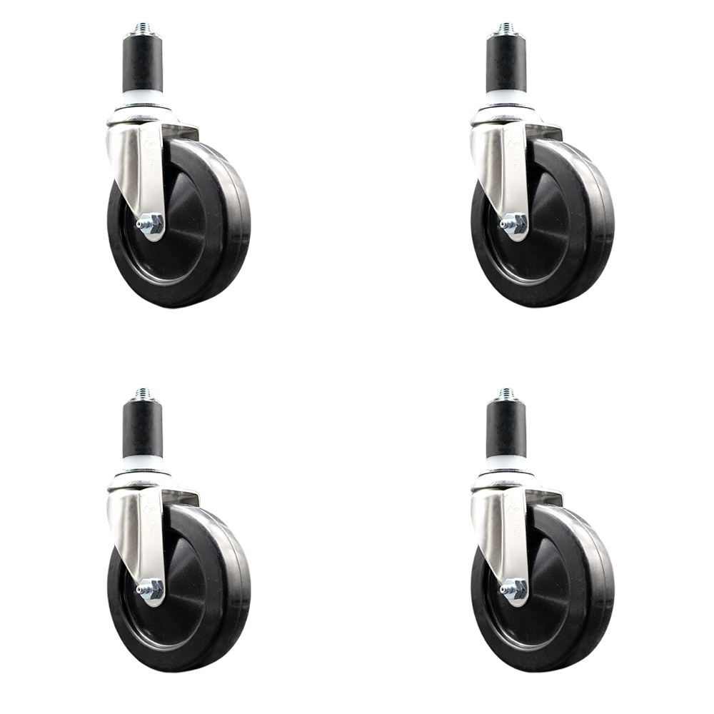 Soft Rubber Swivel Stem Caster Set of 4 with 5 Inch Black Caster Wheels - 1-1/2" Expanding Stems - 316 Stainless Steel Casters - Includes 4 Swivel Casters - Service Caster Brand — photo 1