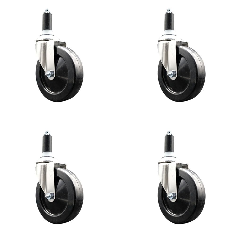 Hard Rubber Swivel Stem Caster Set of 4 with 5 Inch Black Caster Wheels - 1-1/4" Expanding Stems - 316 Stainless Steel Casters - Includes 4 Swivel Casters - Service Caster Brand — photo 1