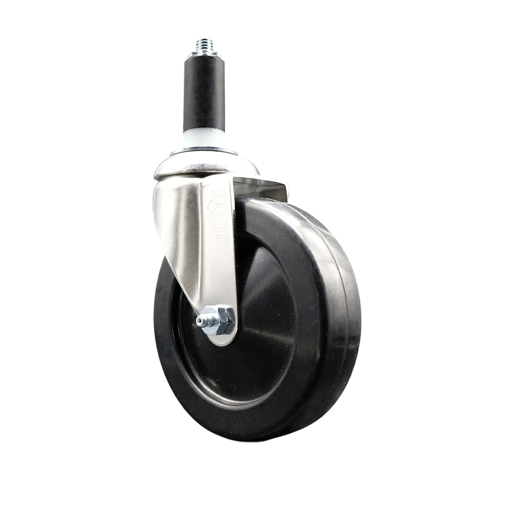 Soft Rubber Swivel Stem Caster with 5 Inch Black Caster Wheel - 1-1/4" Expanding Stem - 316 Stainless Steel Caster - 275 lbs. Capacity Per Caster - Service Caster Brand — photo 1