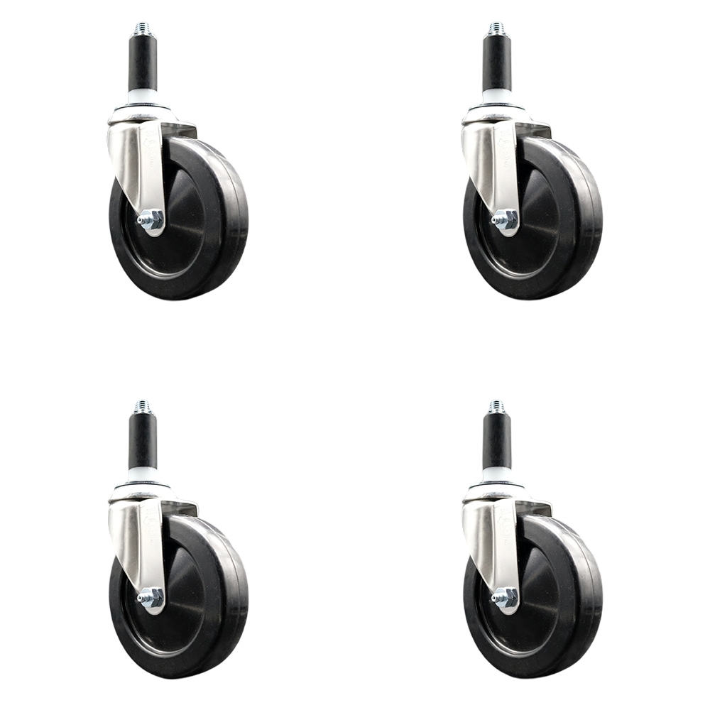 Hard Rubber Swivel Stem Caster Set of 4 with 5 Inch Black Caster Wheels - 1-1/8" Expanding Stems - 316 Stainless Steel Casters - Includes 4 Swivel Casters - Service Caster Brand — photo 1