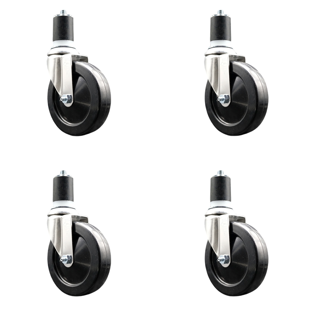 Hard Rubber Swivel Stem Caster Set of 4 with 5 Inch Black Caster Wheels - 1-3/4" Expanding Stems - 316 Stainless Steel Casters - Includes 4 Swivel Casters - Service Caster Brand — photo 1