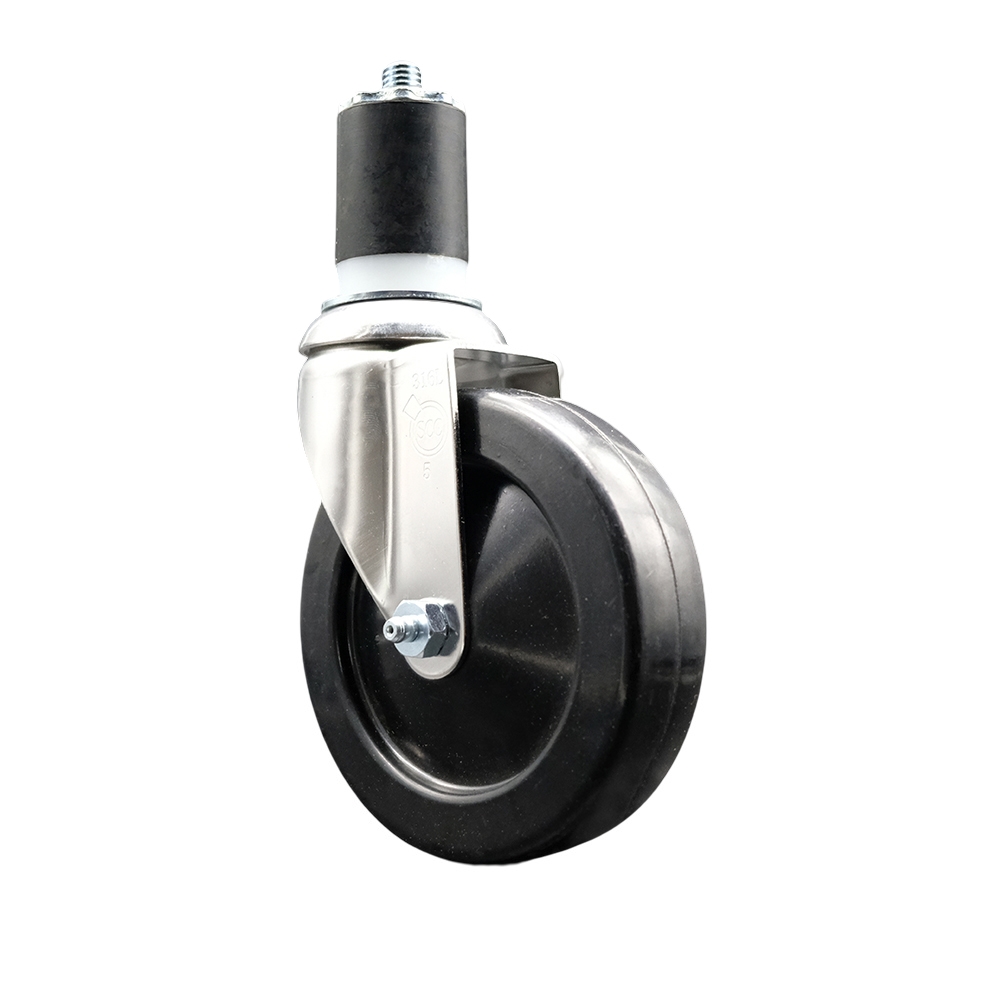 Hard Rubber Swivel Stem Caster with 5 Inch Black Caster Wheel - 1-3/4" Expanding Stem - 316 Stainless Steel Caster - 300 lbs. Capacity Per Caster - Service Caster Brand — photo 1