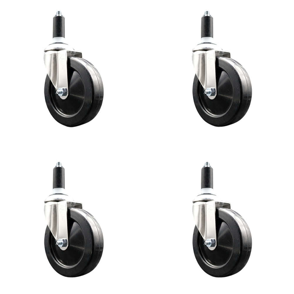 Hard Rubber Swivel Stem Caster Set of 4 with 5 Inch Black Caster Wheels - 1-3/8" Expanding Stems - 316 Stainless Steel Casters - Includes 4 Swivel Casters - Service Caster Brand — photo 1
