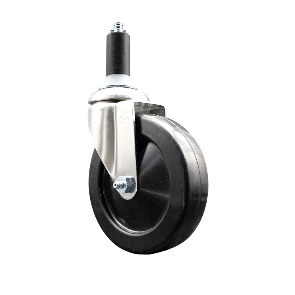Hard Rubber Swivel Stem Caster with 5 Inch Black Caster Wheel - 1-3/8" Expanding Stem - 316 Stainless Steel Caster - 300 lbs. Capacity Per Caster - Service Caster Brand — photo 1