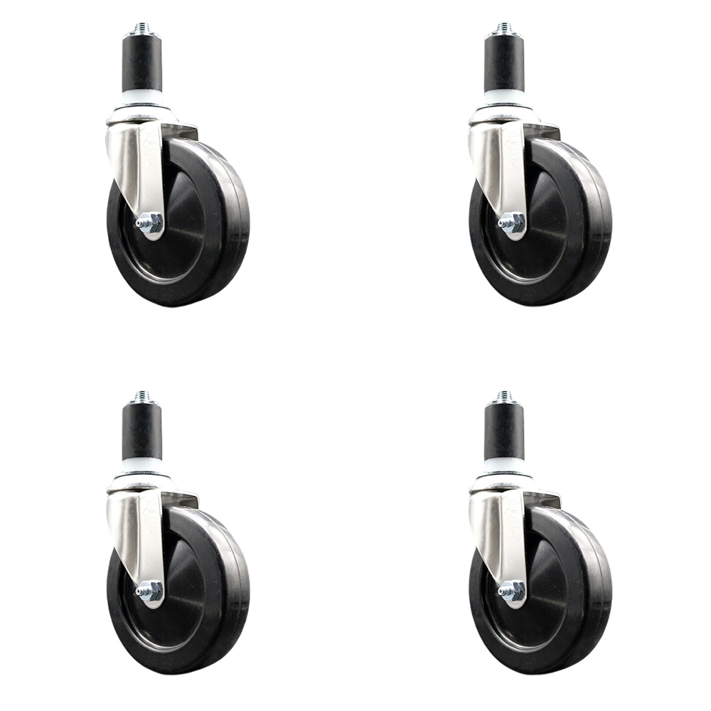 Hard Rubber Swivel Stem Caster Set of 4 with 5 Inch Black Caster Wheels - 1-5/8" Expanding Stems - 316 Stainless Steel Casters - Includes 4 Swivel Casters - Service Caster Brand — photo 1