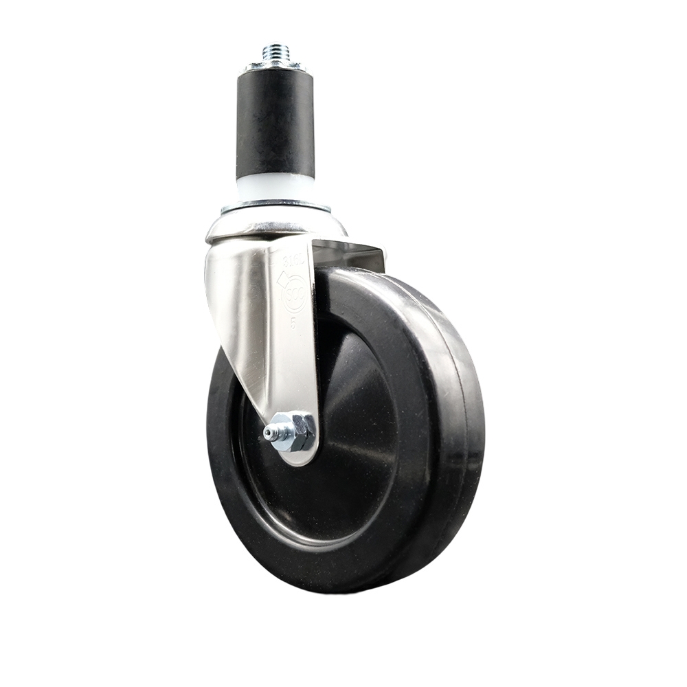 Soft Rubber Swivel Stem Caster with 5 Inch Black Caster Wheel - 1-5/8" Expanding Stem - 316 Stainless Steel Caster - 275 lbs. Capacity Per Caster - Service Caster Brand — photo 1