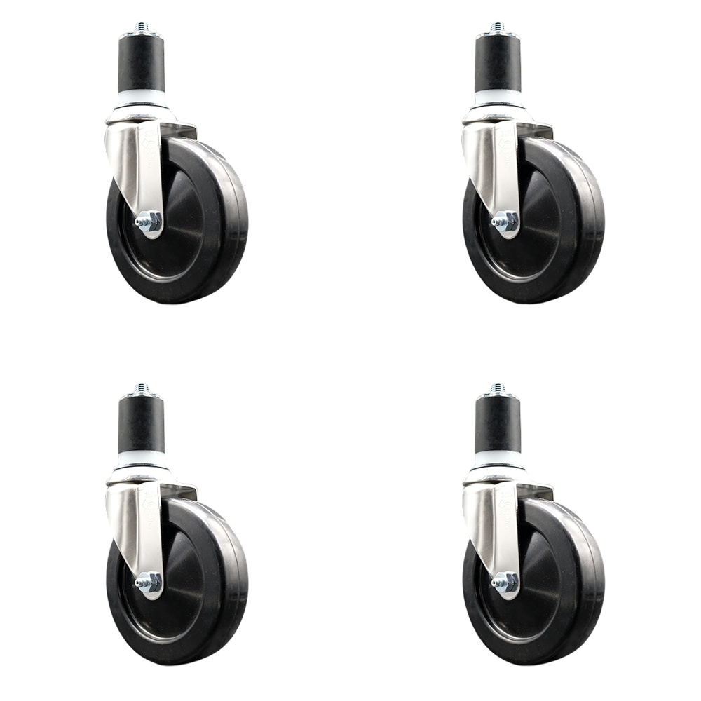 Hard Rubber Swivel Stem Caster Set of 4 with 5 Inch Black Caster Wheels - 1-7/8" Expanding Stems - 316 Stainless Steel Casters - Includes 4 Swivel Casters - Service Caster Brand — photo 1