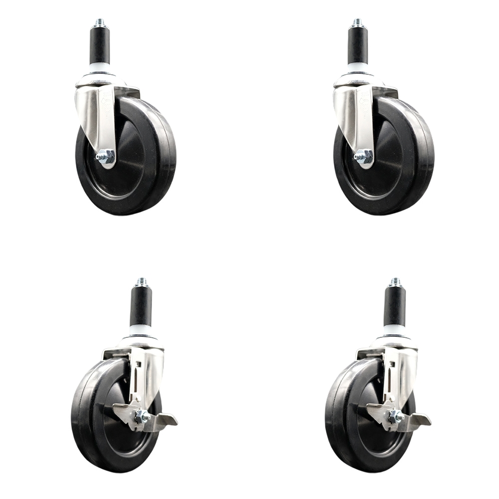 Soft Rubber Swivel Stem Caster Set of 4 with 5 Inch Caster Wheels - 1-1/4" Expanding Stems - 316 Stainless Steel Casters - Includes 2 Swivel with Top Lock Brakes and 2 Swivel - Service Caster Brand — photo 1