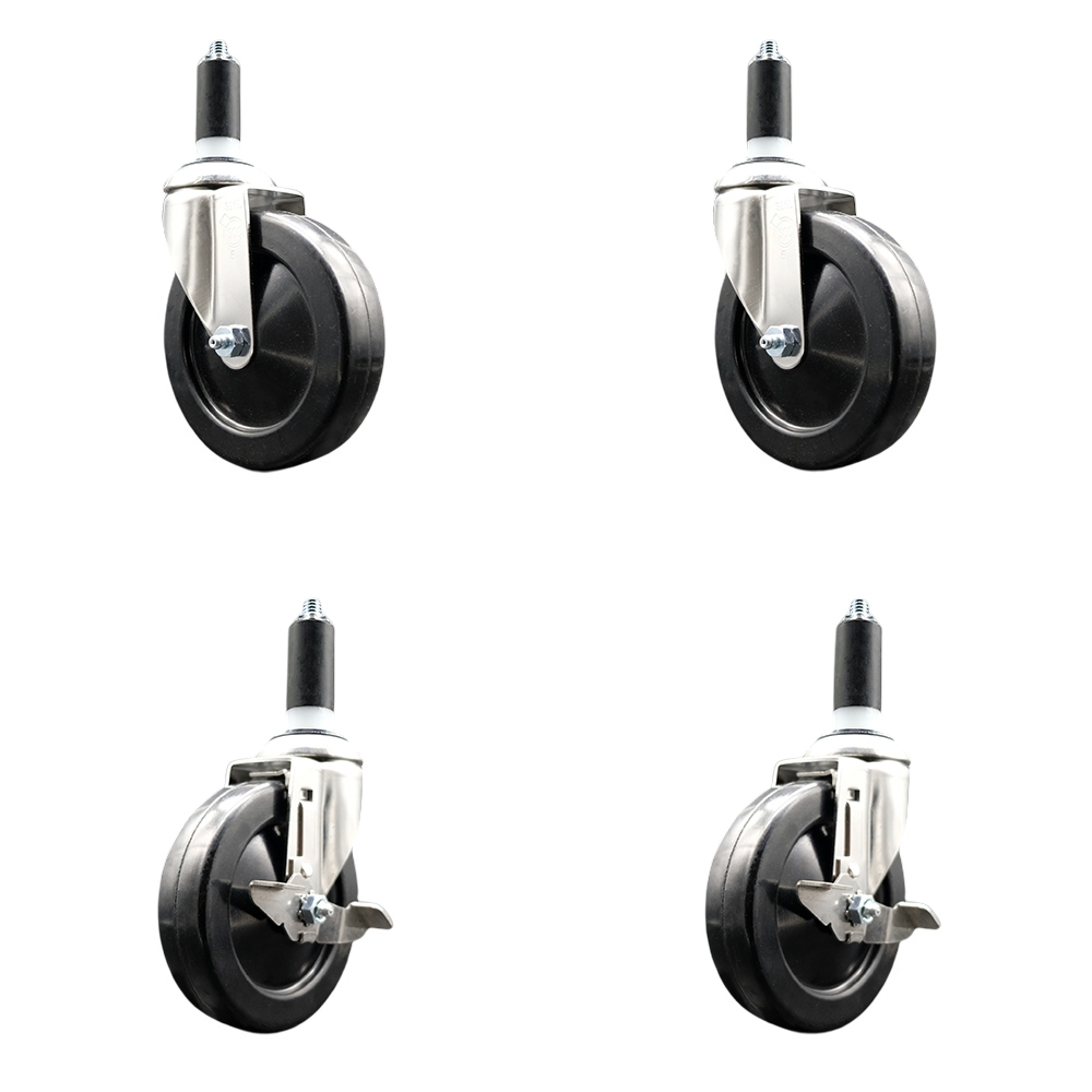 Soft Rubber Swivel Stem Caster Set of 4 with 5 Inch Caster Wheels - 1-3/8" Expanding Stems - 316 Stainless Steel Casters - Includes 2 Swivel with Top Lock Brakes and 2 Swivel - Service Caster Brand — photo 1
