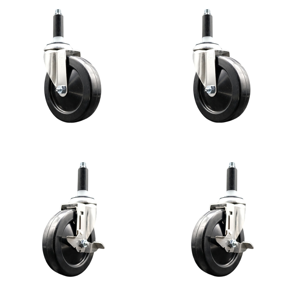 Hard Rubber Swivel Stem Caster Set of 4 with 5 Inch Caster Wheels - 7/8" Expanding Stems - 316 Stainless Steel Casters - Includes 2 Swivel with Top Lock Brakes and 2 Swivel - Service Caster Brand — photo 1