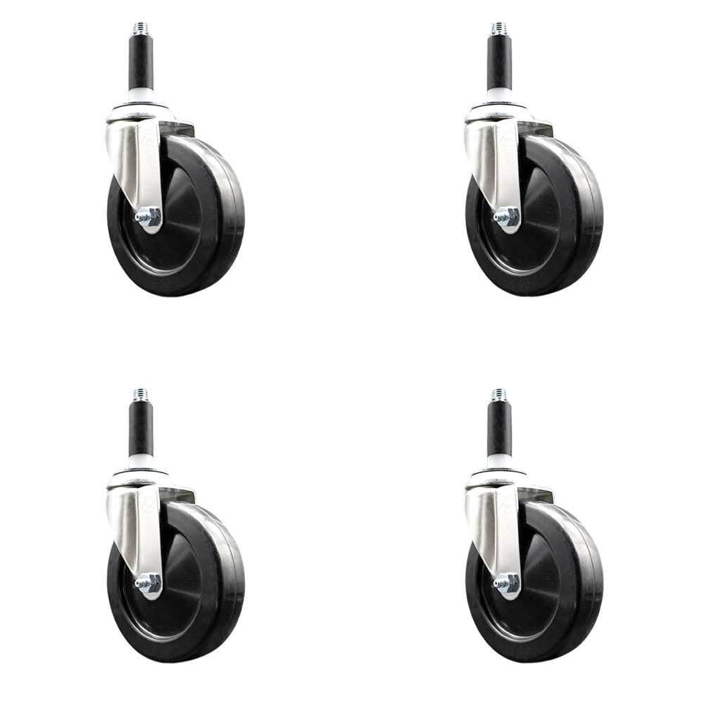 Hard Rubber Swivel Stem Caster Set of 4 with 5 Inch Black Caster Wheels - 3/4" Expanding Stems - 316 Stainless Steel Casters - Includes 4 Swivel Casters - Service Caster Brand — photo 1