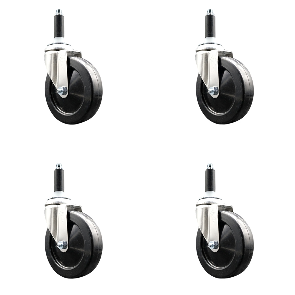 Soft Rubber Swivel Stem Caster Set of 4 with 5 Inch Black Caster Wheels - 7/8" Expanding Stems - 316 Stainless Steel Casters - Includes 4 Swivel Casters - Service Caster Brand — photo 1
