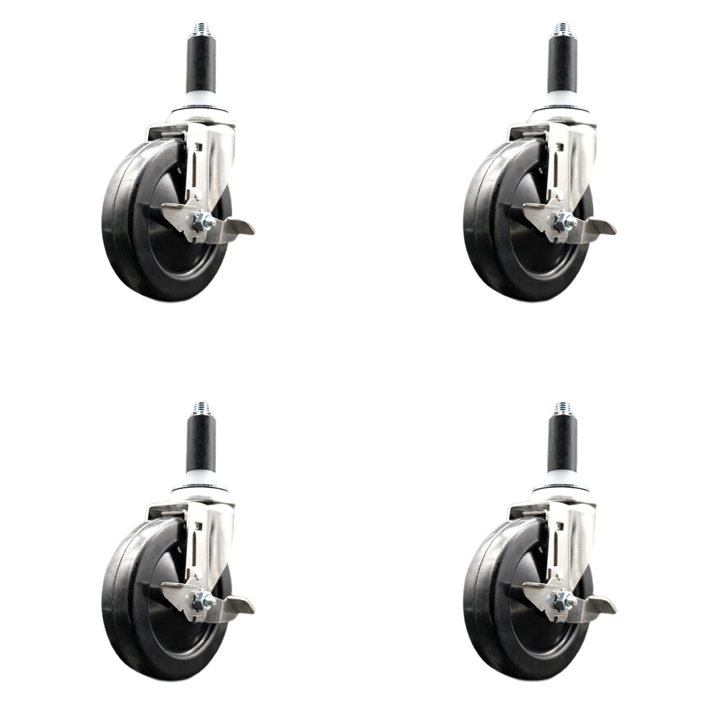 Hard Rubber Swivel Stem Caster Set of 4 with 5 Inch Caster Wheels - 1" Expanding Stems - 316 Stainless Steel Casters - Includes 4 Swivel Casters with Top Lock Brakes - Service Caster Brand — photo 1