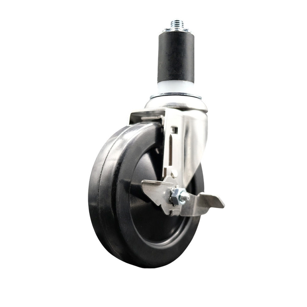 Hard Rubber Swivel Stem Caster with 5 Inch Black Caster Wheel and Top Lock Brake - 1-1/2" Expanding Stem - 316 Stainless Steel Caster - 300 lbs. Capacity Per Caster - Service Caster Brand — photo 1