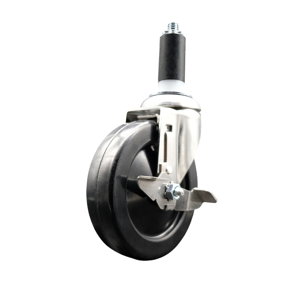 Hard Rubber Swivel Stem Caster with 5 Inch Black Caster Wheel and Top Lock Brake - 1-1/4" Expanding Stem - 316 Stainless Steel Caster - 300 lbs. Capacity Per Caster - Service Caster Brand — photo 1