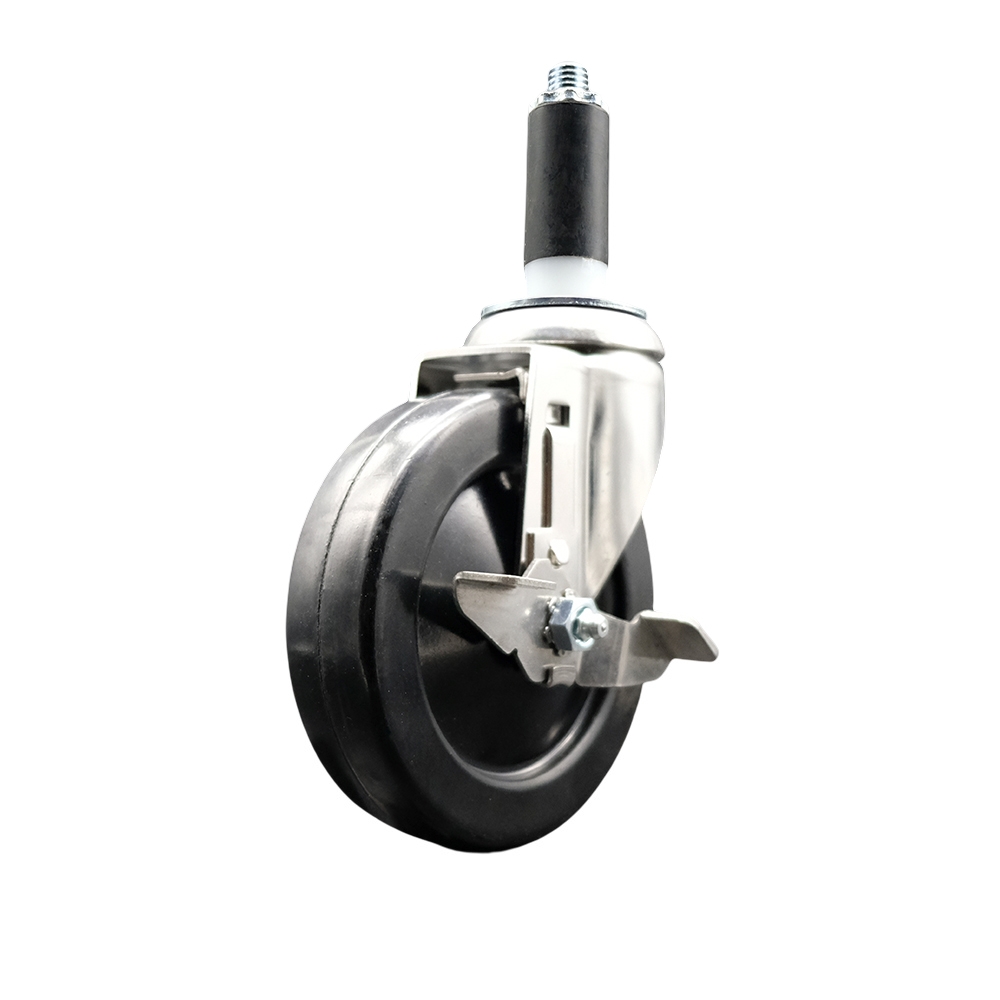 Hard Rubber Swivel Stem Caster with 5 Inch Black Caster Wheel and Top Lock Brake - 1-1/8" Expanding Stem - 316 Stainless Steel Caster - 300 lbs. Capacity Per Caster - Service Caster Brand — photo 1